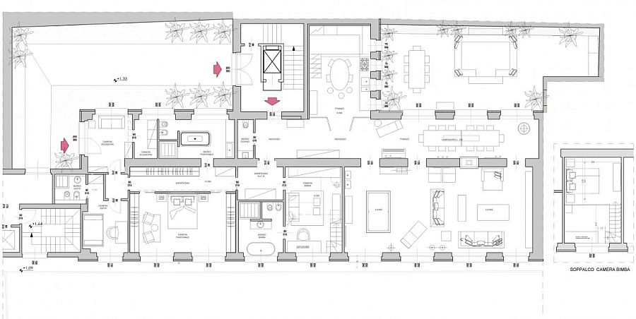 Floor plan of the revamped Italian home