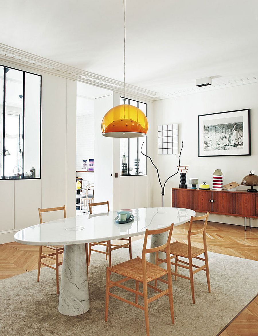 Formal dining room with a smashing marble dining table