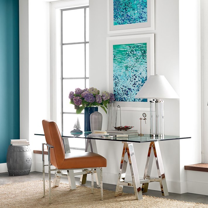 Glass-top trestle desk from Williams-Sonoma Home