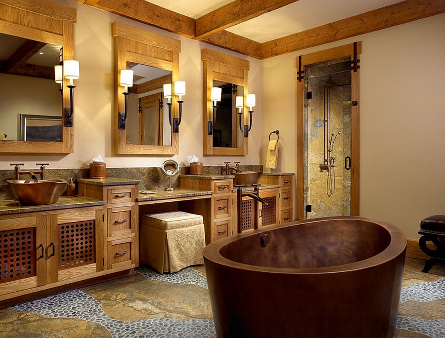 Hand-hammered bathtub steals the show in this warm, inviting bathroom [Design: Zabala Erickson]