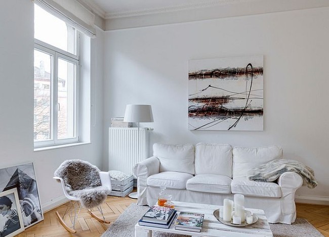 50 Chic Scandinavian Living Rooms Ideas, Inspirations - Herringbone Scandinavian Living Room Design Inspiration