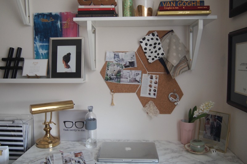 Hexagon cork boards over desk