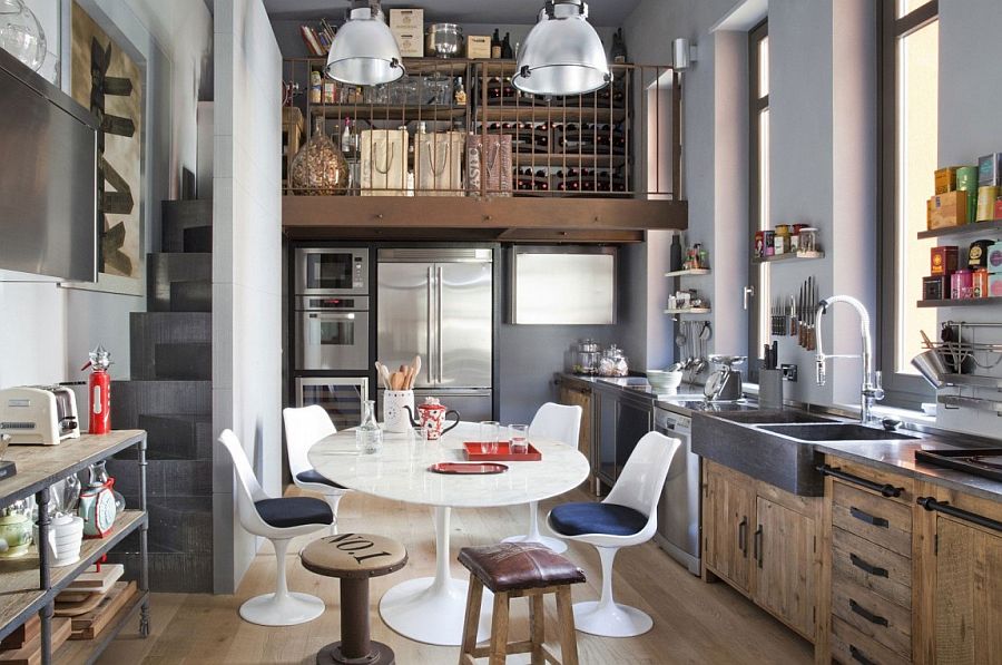 Kitchen with wine storage and pantry above