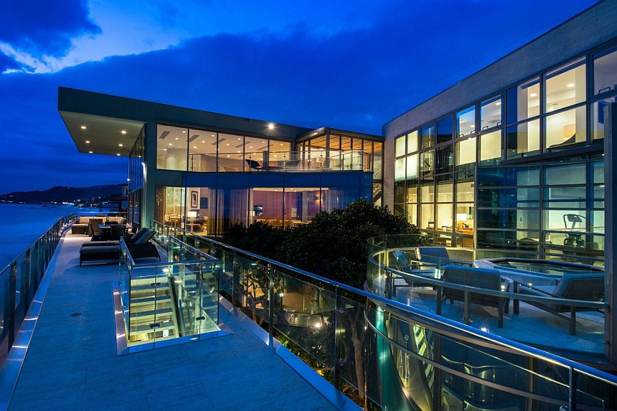 Malibu home with multiple outdoor lounges with ocean view