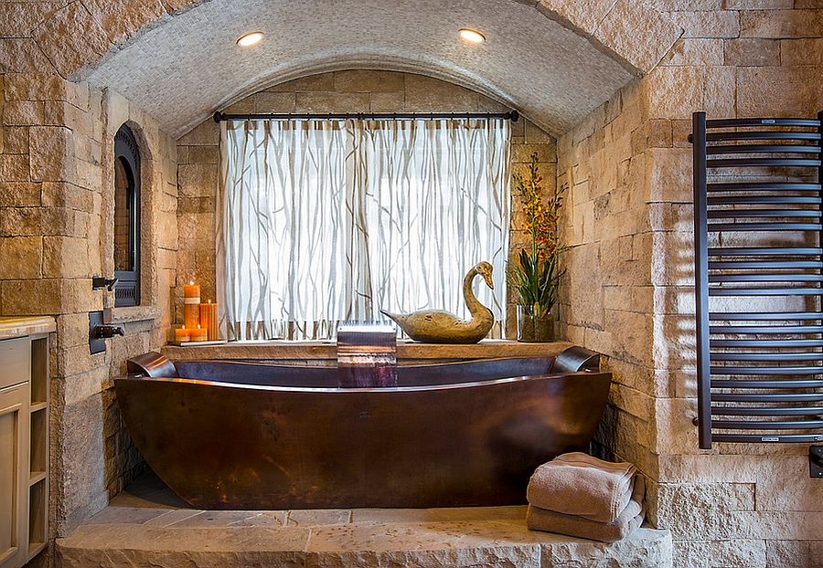 Metal and stone bring a serene spa-style to the bathroom [Design: Diamond Spas]