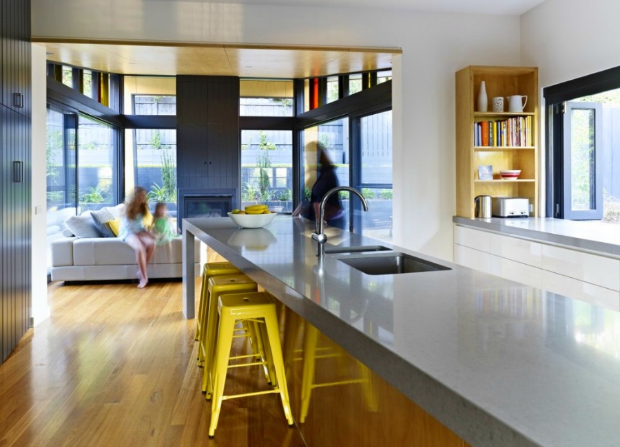 Modern, polished concrete kitchen worktop