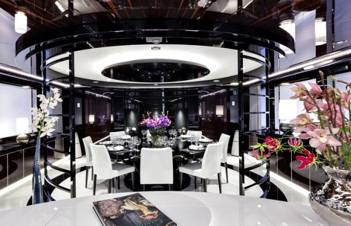 Formal dining area inside the affluent yacht