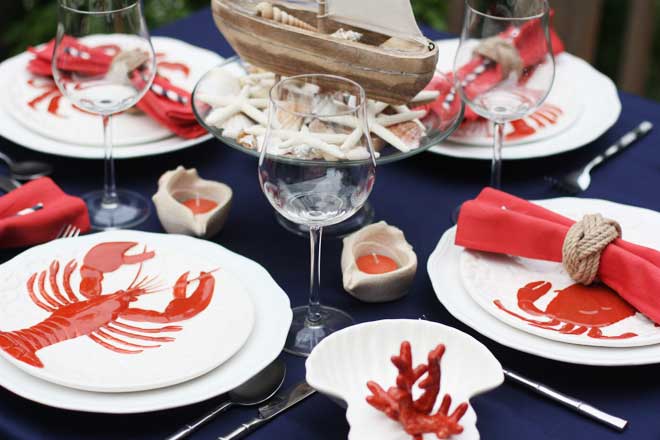 Nautical Table with Lobster and Coral