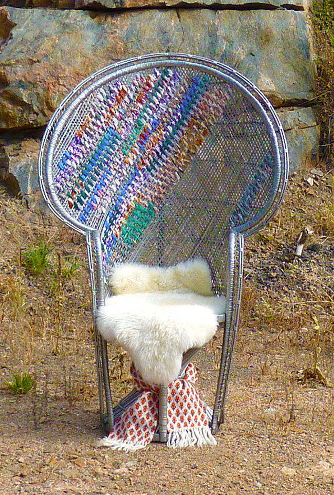 Peacock chair makeover with fabric strips