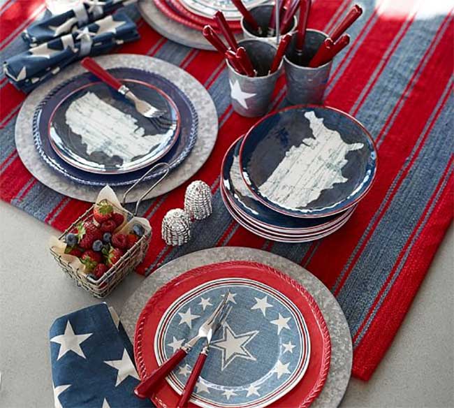 Pottery Barn Red White and Blue Tablescape with Star plates