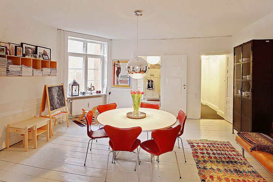 Put the space in the dining space to use with smart shelves and cabinets