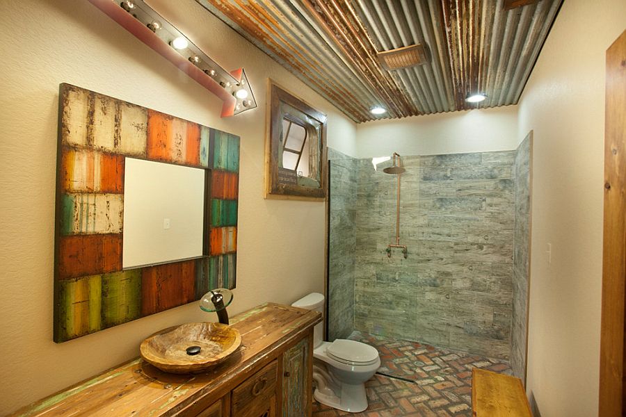 Reclaimed materials find a cozy new home in the rustic bathroom