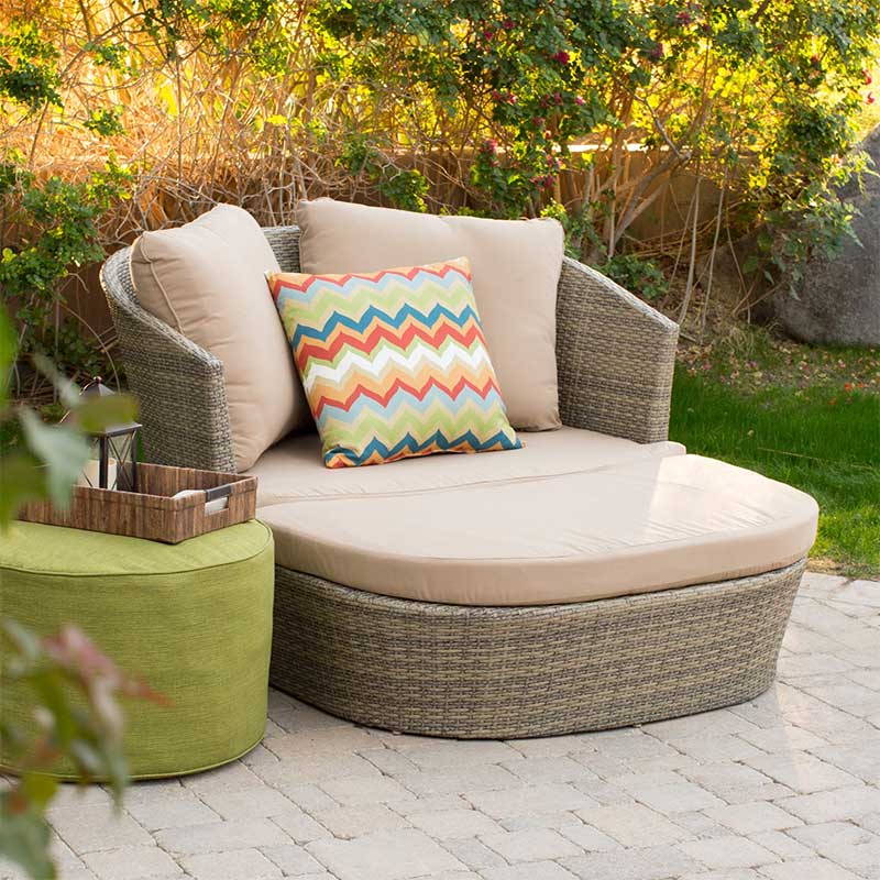 Resin Wicker Daybed with Chevron Throw Pillow