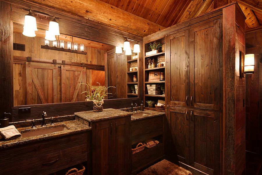 Rustic bathroom design for those who adore woodsy cabin look [Design: Lake Country Builders]