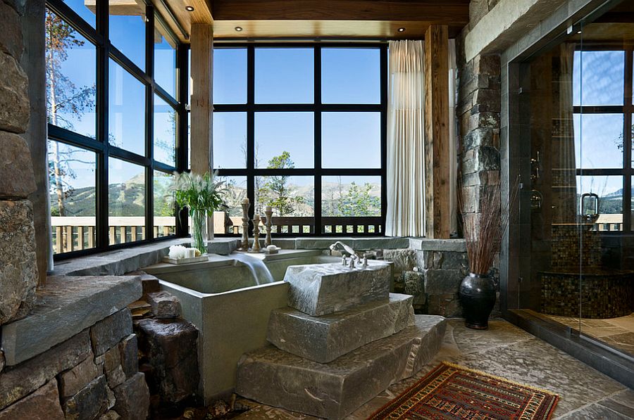 Sensational use of stone in the rustic bathroom [Design: Locati Architects]