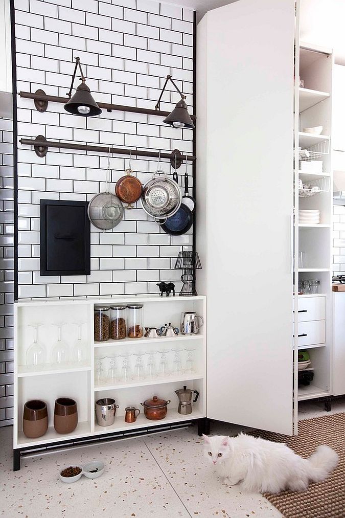 Shelves and storage idea for the small industrial kitchen [Design: Hande Koksal Interiors]