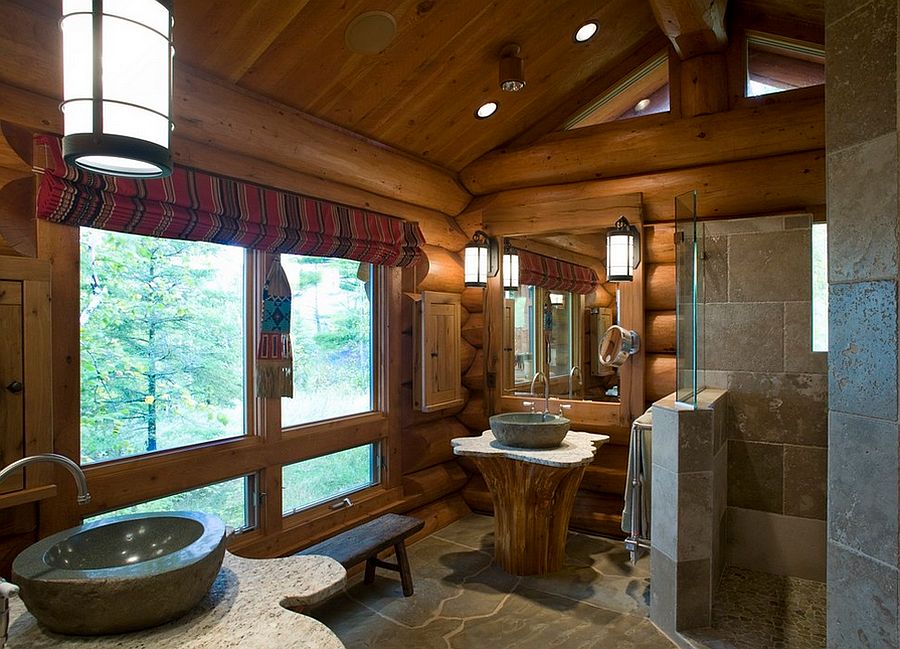 Sink pedestal with cedar tree trunk and custom granite top