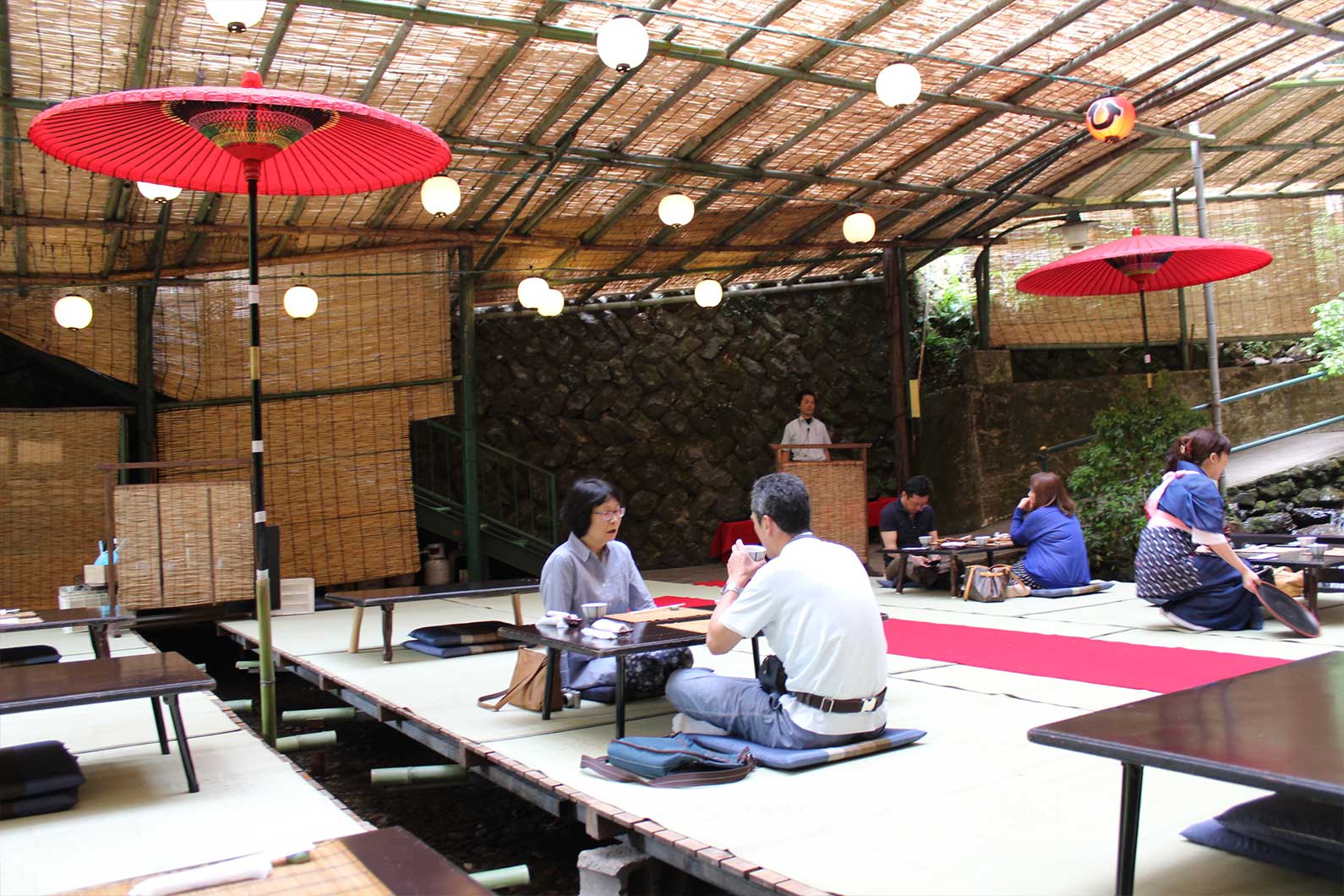 Sitting on tatami mats at Hirobun restaurant