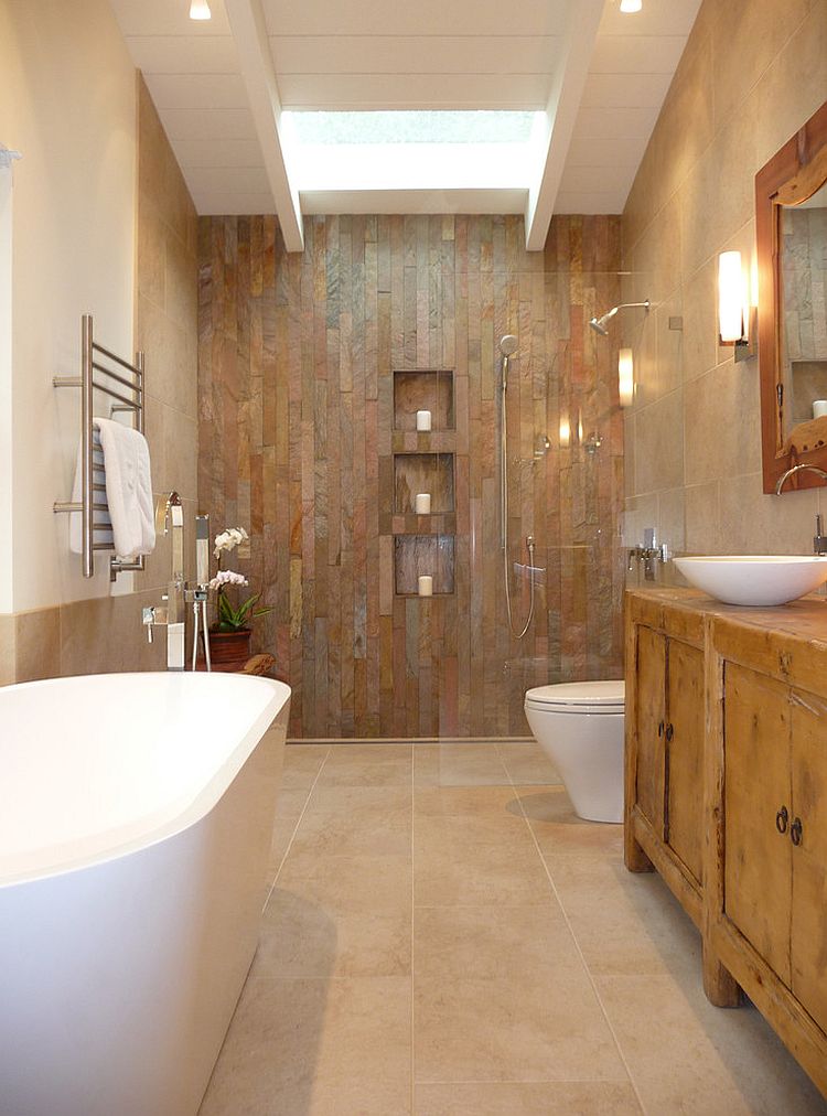 Skylight brings ample natural light into the bathroom [Design: OBERHAUSER INTERIORS]