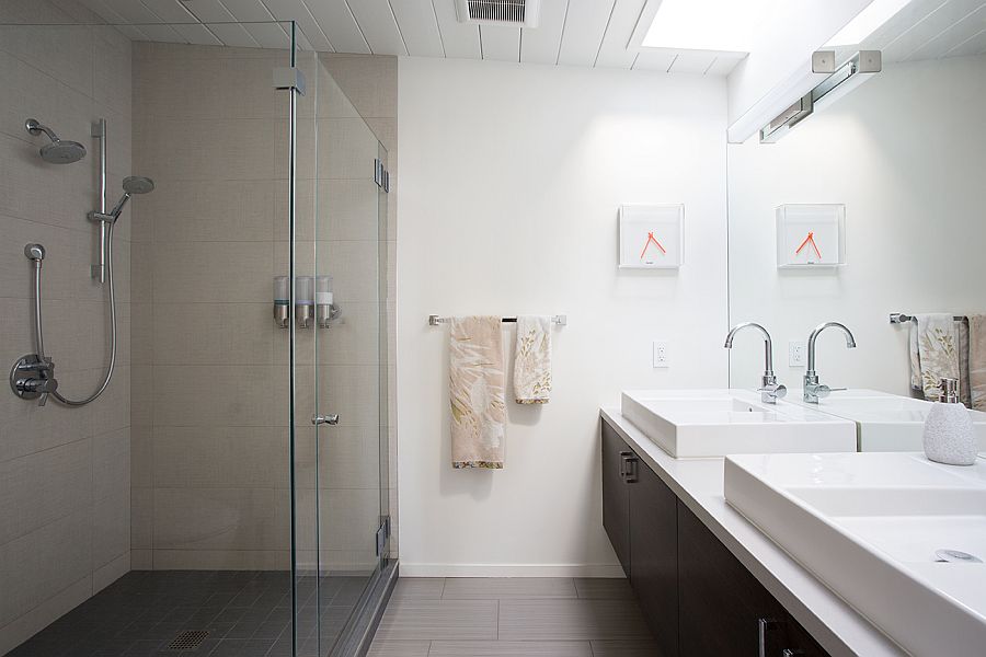 Skylight brings natural light into the contemporary bathroom