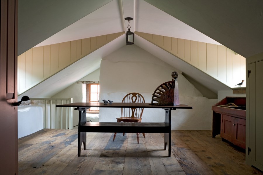 Trestle table desk in a rustic home office