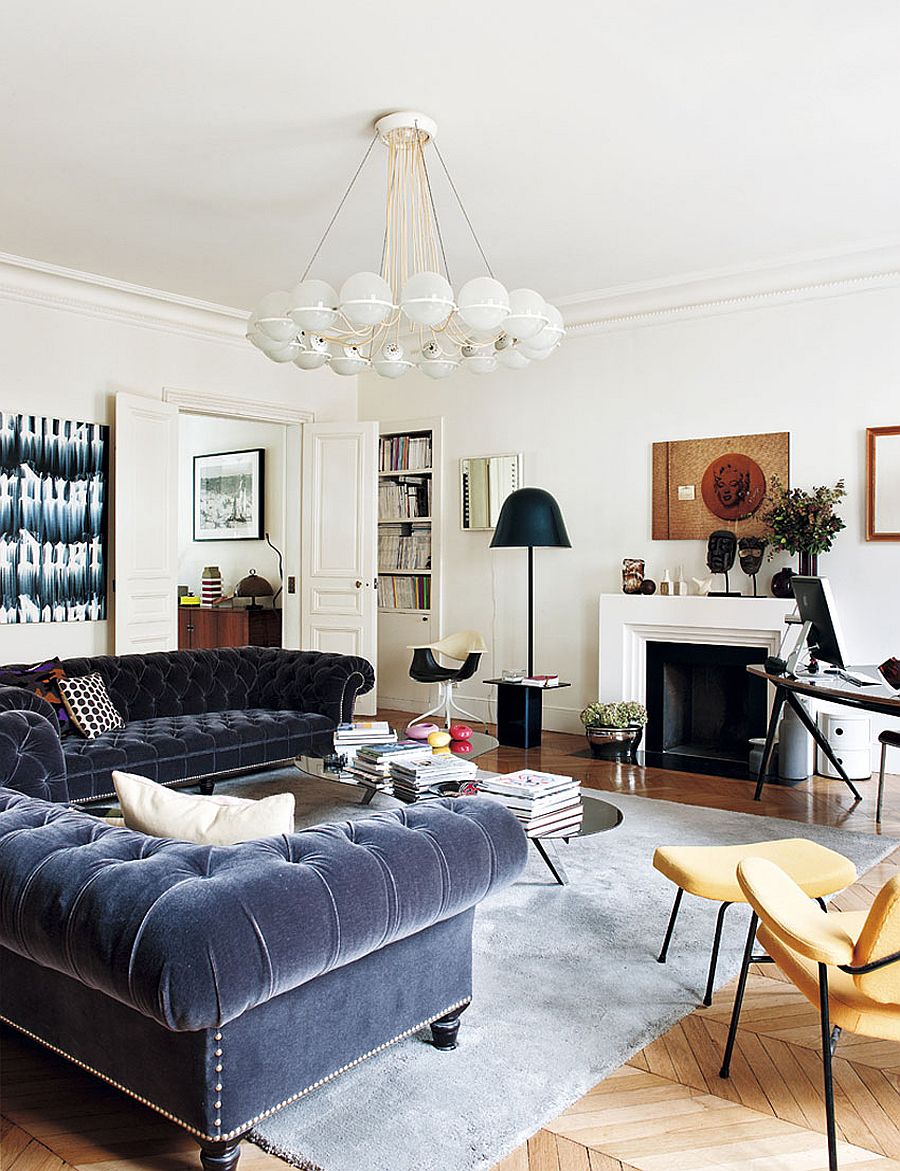 Urban chic living room of the trendy Paris apartment