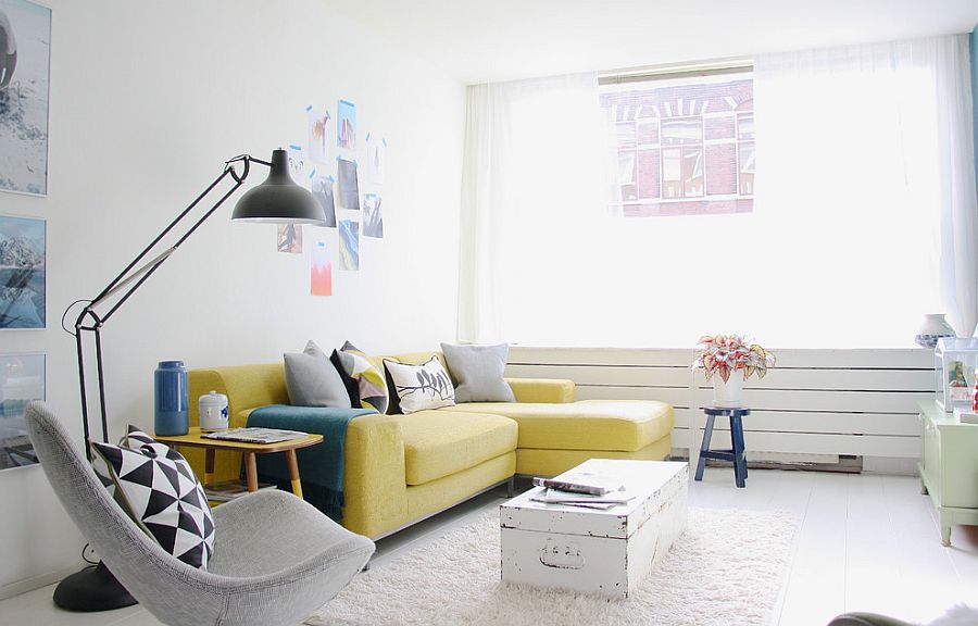 Vintage trunk turned into a coffee table in the Scandinavian living room [From: Holly Marder]