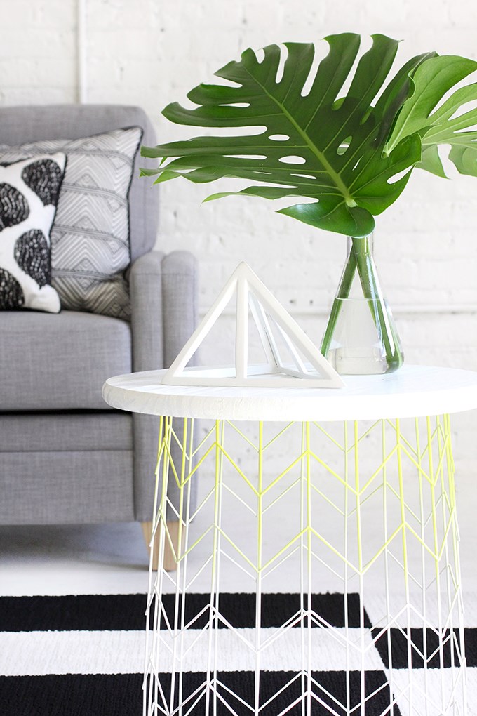 Wire basket side table from I Spy DIY