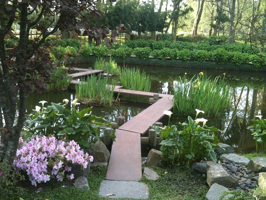 Zigzag bridge steals teh show in the Japanese garden