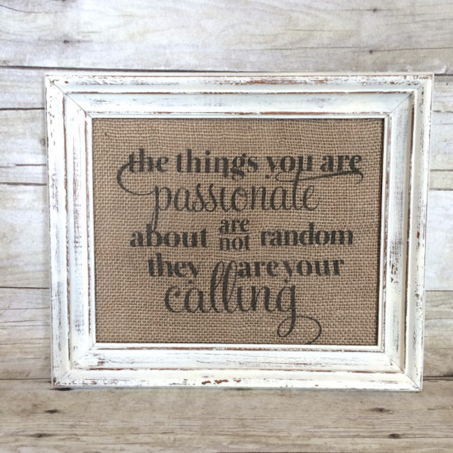 Framed burlap with quote hung on wall