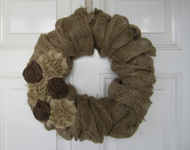 Burlap fabric used to make a decorative wreath