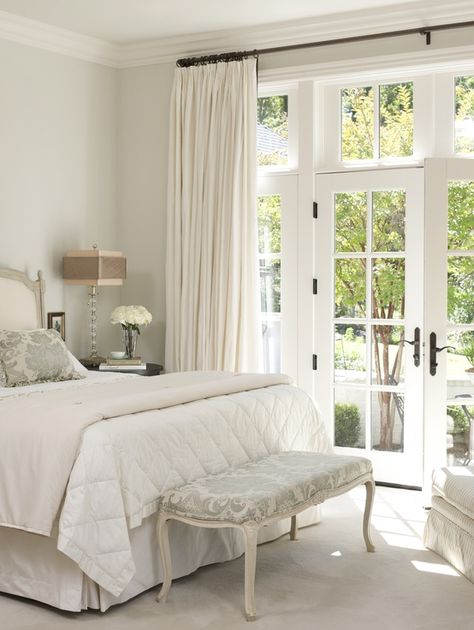 french doors white drapes