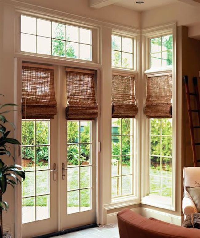 french doors woven wood shades