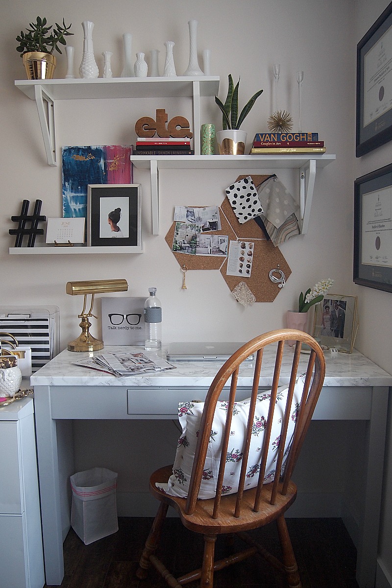 Whole desk area with cork-boards