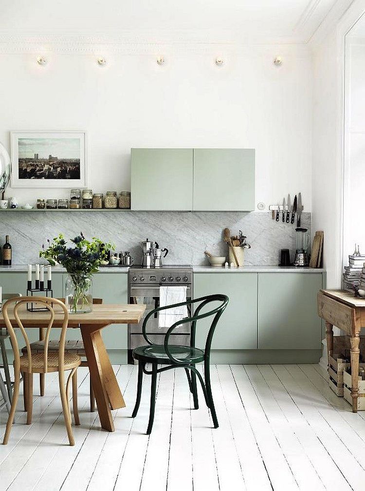 A splash of mint green for the cool Scandinavian kitchen design [Design: Emma Persson Lagerberg]