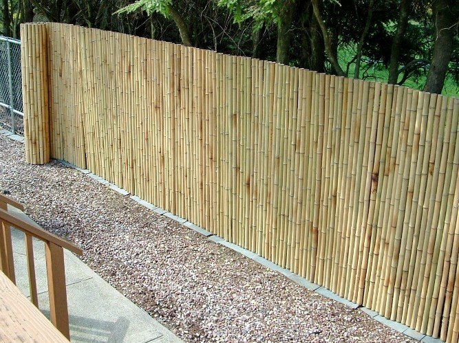 Bamboo fencing adds privacy to chain link
