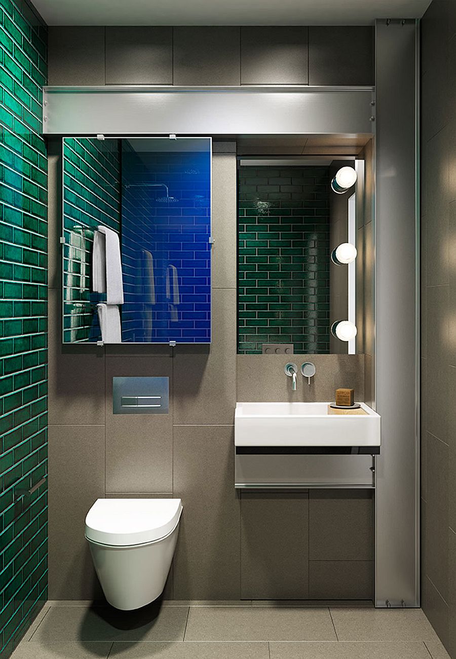 Beautiful green and blue make their way into the modern bathroom