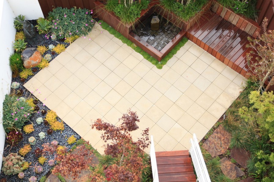 Beautiful patio created with pre-cast concrete pavers