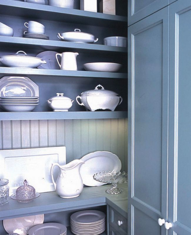 Blue and white beadboard in the kitchen