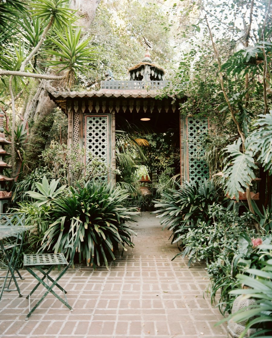 Brick patio with Asian eclectic style