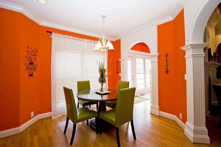 Bright and brilliant shade of orange for an effervescent dining room [From: Home Design Networking]