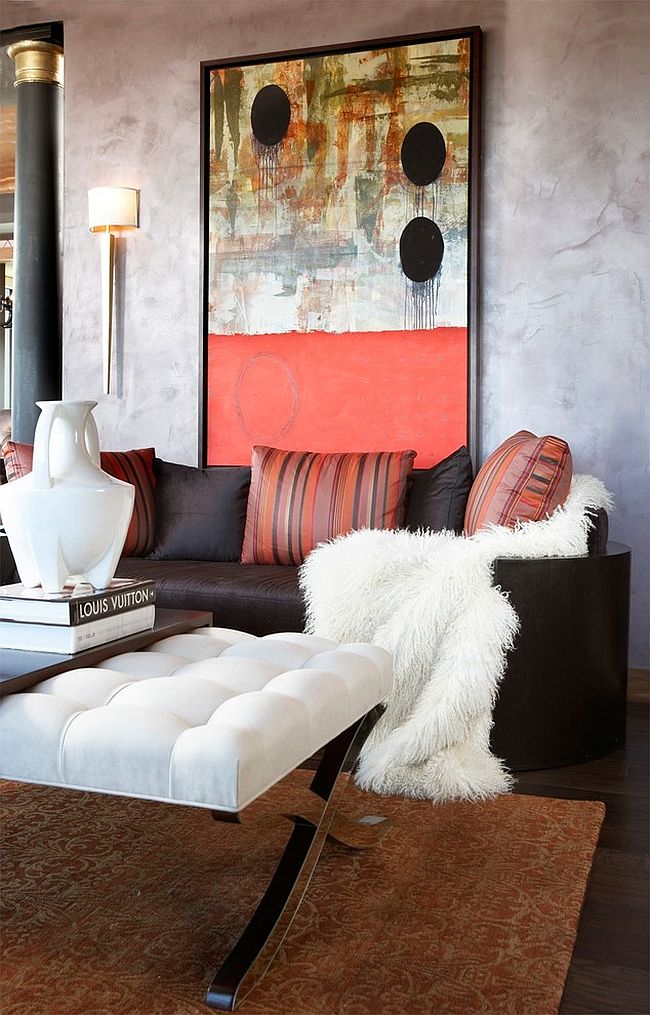 Chic living room with unique wall art