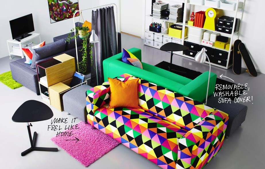 Colorful common room designed by IKEA