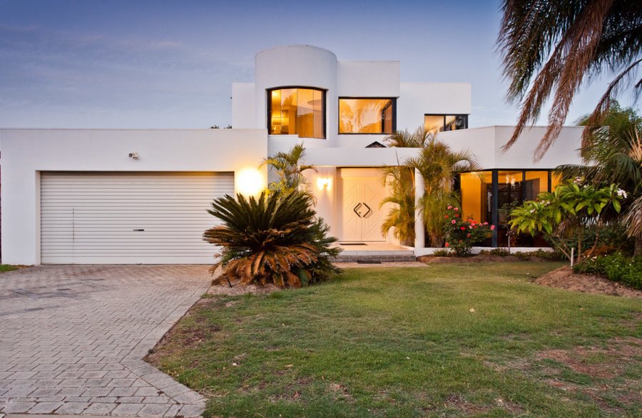 Contemporary white stucco home