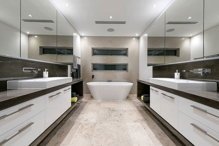 Cool contemporary bathroom with a freestanding bathtub