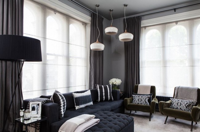 dark grey curtains living room
