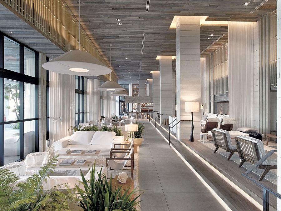 Elegant interiors of the 1 Hotel South Beach with a relaxing beach vibe