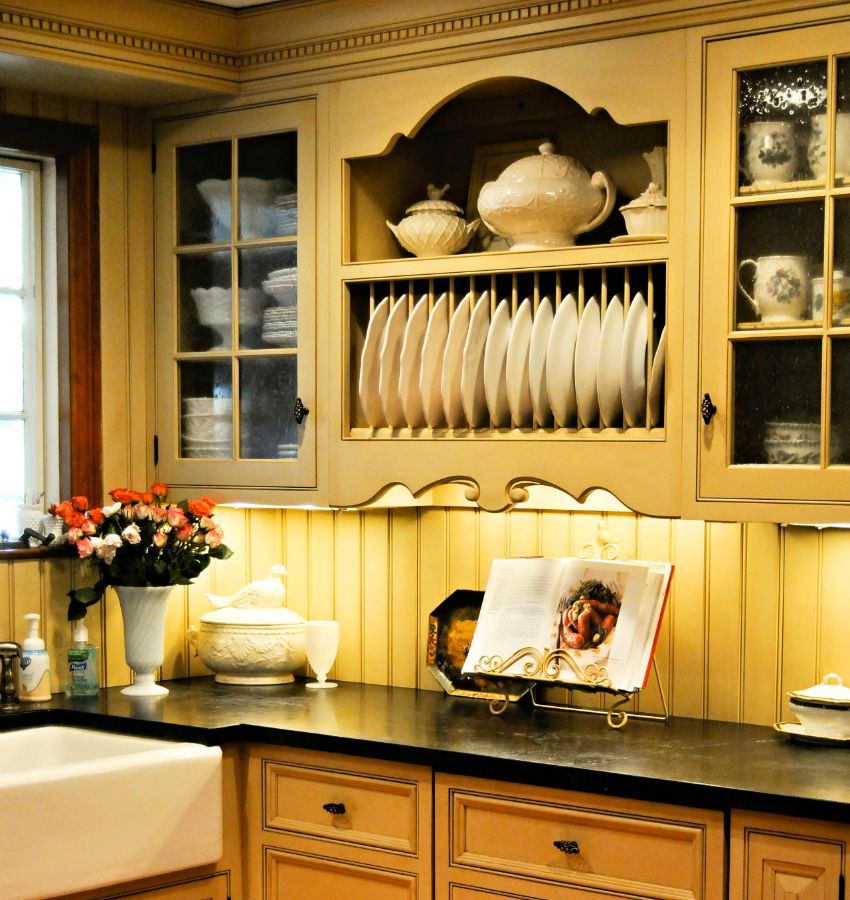 English country kitchen with beadboard backsplash