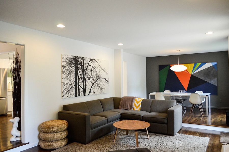 Exclusive art work in the living creates visual contrast [Design: Owen Homes]