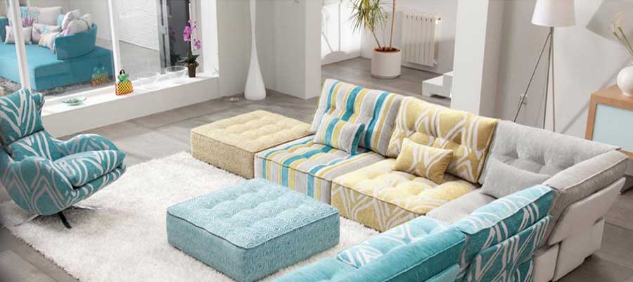 Fama Arianne Low Cushion Seating in Blue and yellow